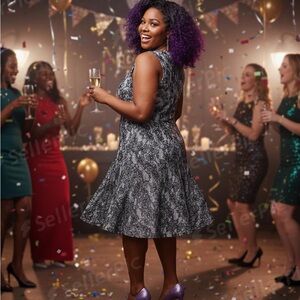 Forever 21 Dress Plus Size 1X Black and White Lace Print Lined Fit n Flare